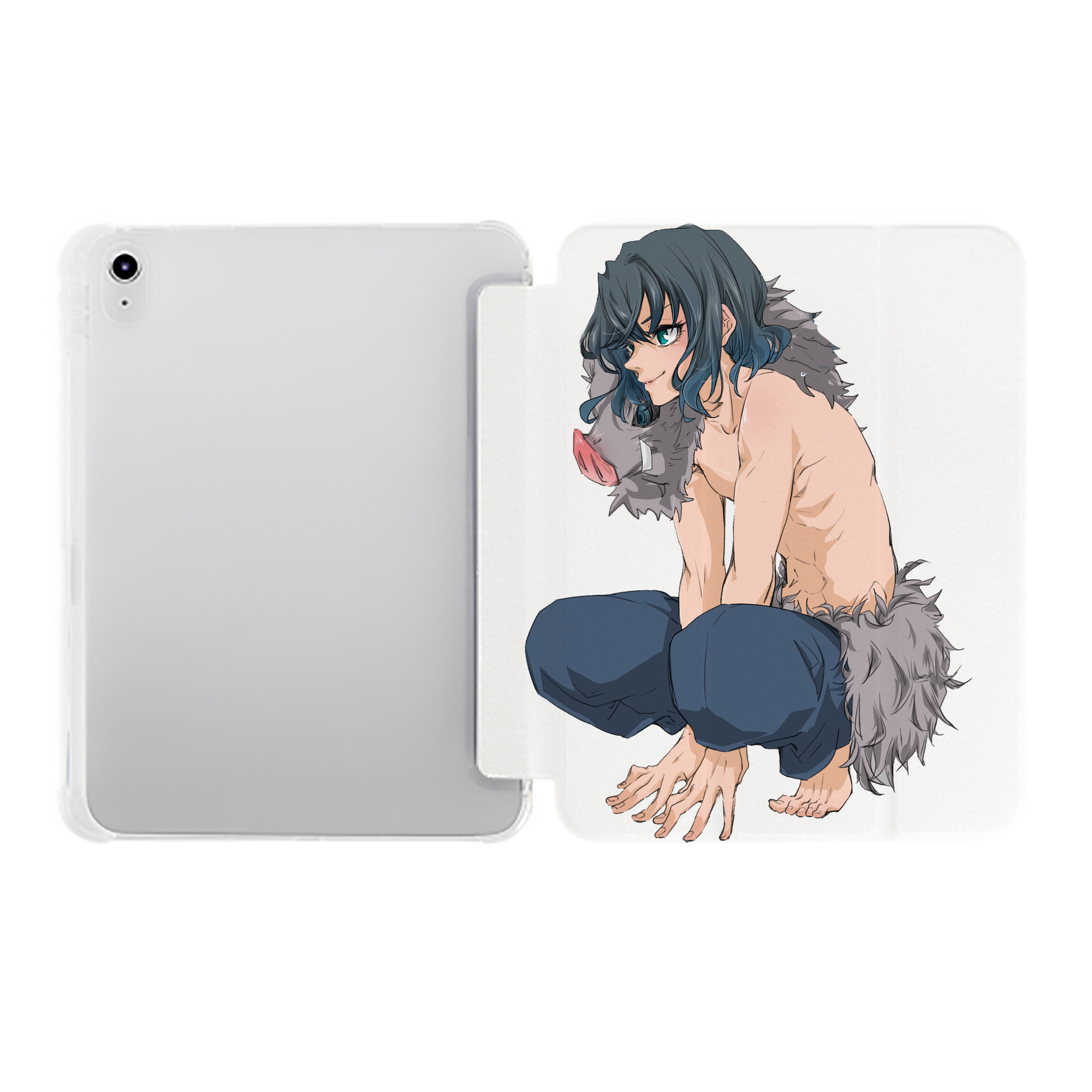 （画像用） 鬼滅の刃（きめつのやいば）嘴平 伊之助／はしびら いのすけ Hashibira Inosuke IPad ケース ペン収納付き 三つ折りスタンド PUレザー×シリコン 対応機種9.5/10.5/10.9インチ